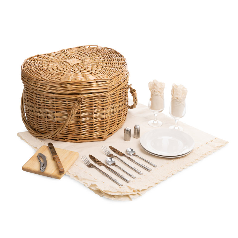 Heart Wicker Picnic Basket with 2 Person Picnic Set - Couple Gifts