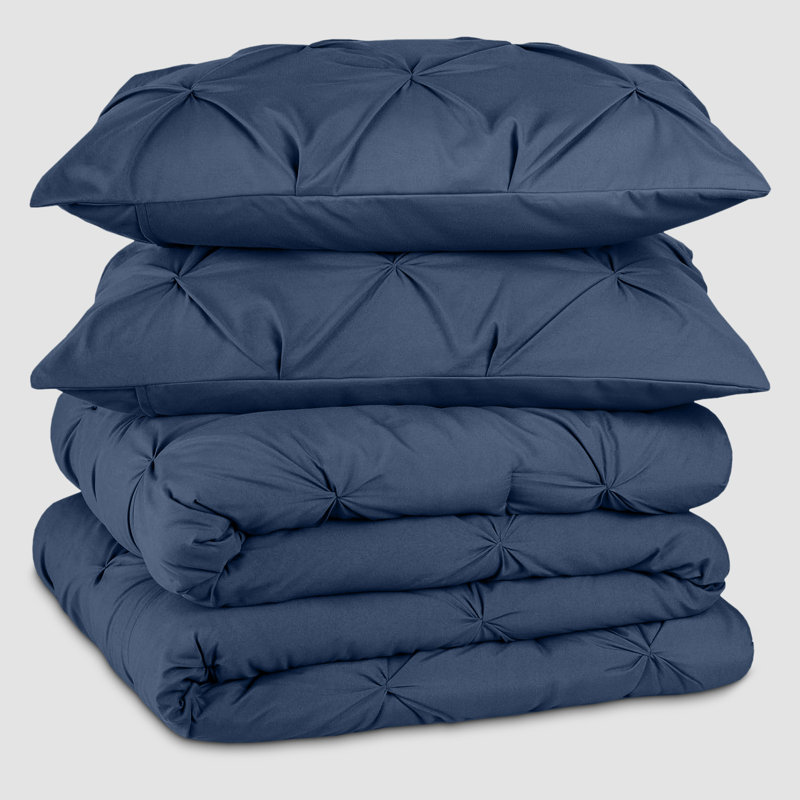 Microfiber Solid No Pattern Colour Duvet Cover Set with Pillowcases, Super King Duvet Cover Set + 2 Pillowcases, Navy