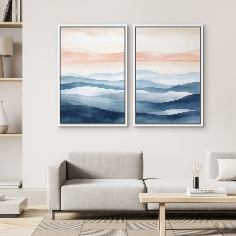 Impression sur toile encadrée de décorations murales de chambre à coucher orange minimaliste bleu orange, Blanc