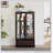 Oak Glass Cabinet with Adjustable Glass Shelves, 2 Doors, 1 Drawer And Light-716967382