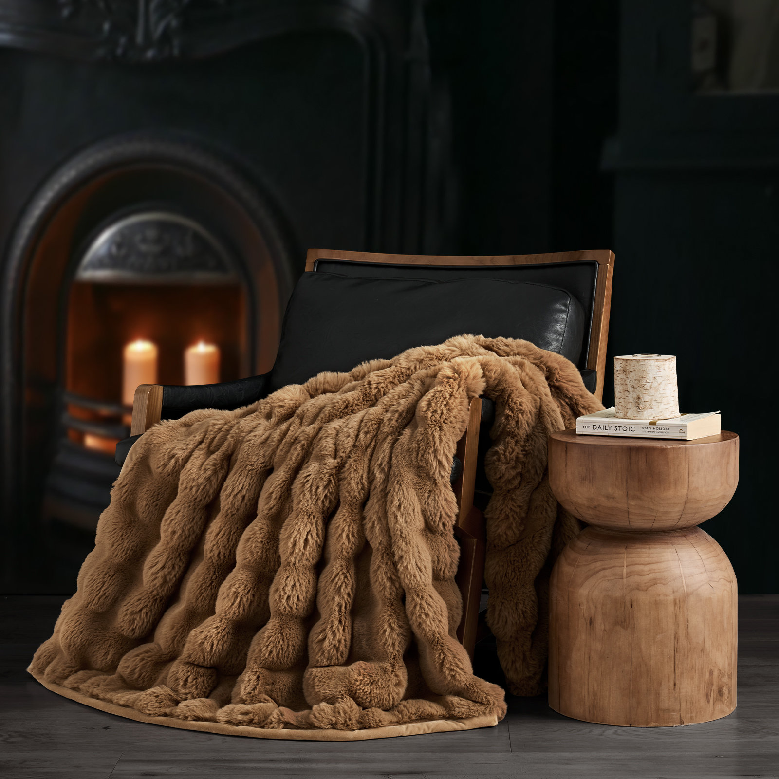 Ridgeline Faux Fur Throw Blanket, Clay, 80" L x 60" W