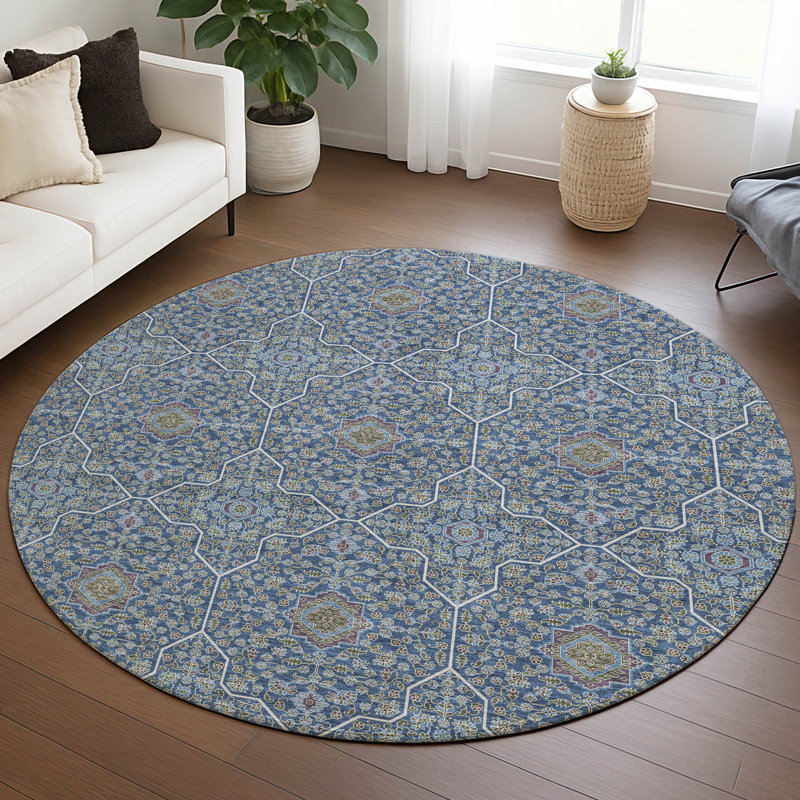 Machine Washable Indoor/Outdoor Kugler ACN2409 Global Rug, Round 8'