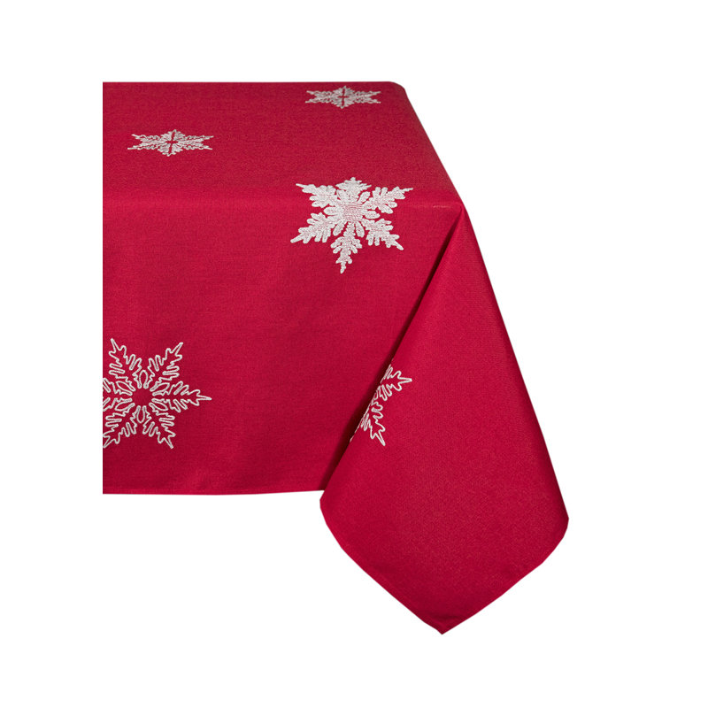 Snowflake Embroidered Christmas Tablecloth, 84" L x 60" W, Red