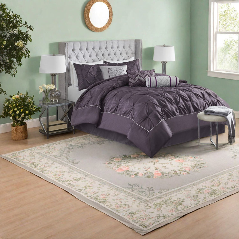 Ensemble de literie pour très grand lit pièce Prune capitonnée moderne en polyester pour la maison