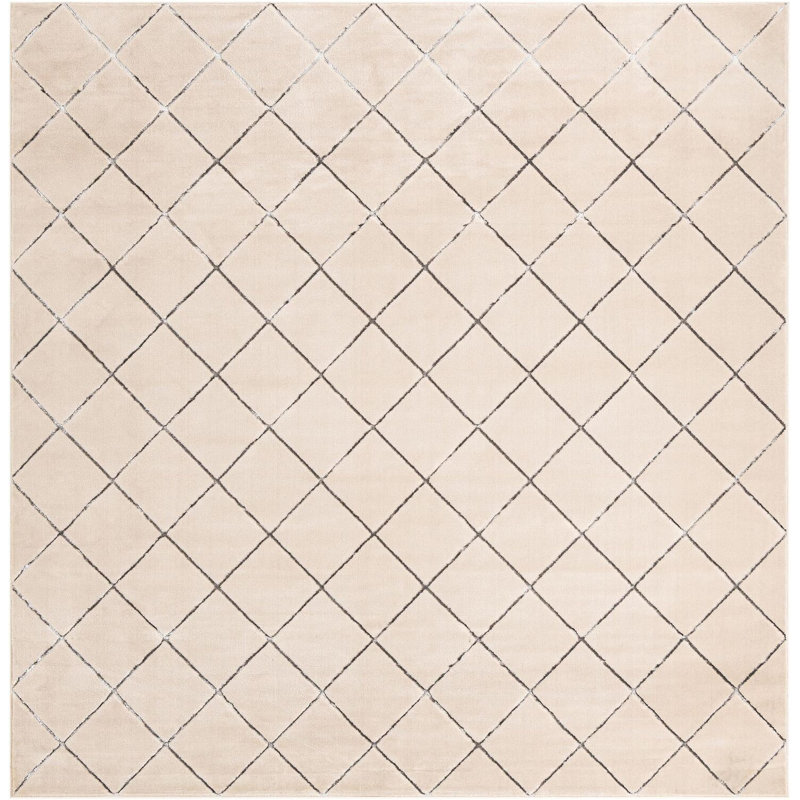 Tapis de couloir contemporain blanc et argent Falco, Carré 10 pi