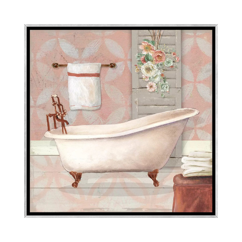 «Blush Bath I» par Carol Robinson - reproduction imprimée, Toile avec cadre argenté, Pas de tapis, H 18 po x l 18 po x 1,5 po