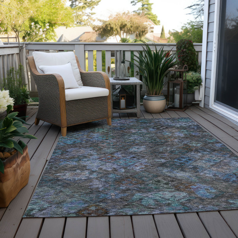 Machine Washable Indoor/Outdoor Chantille ACN1109 Teal Rug, Rectangle 8' x 10'