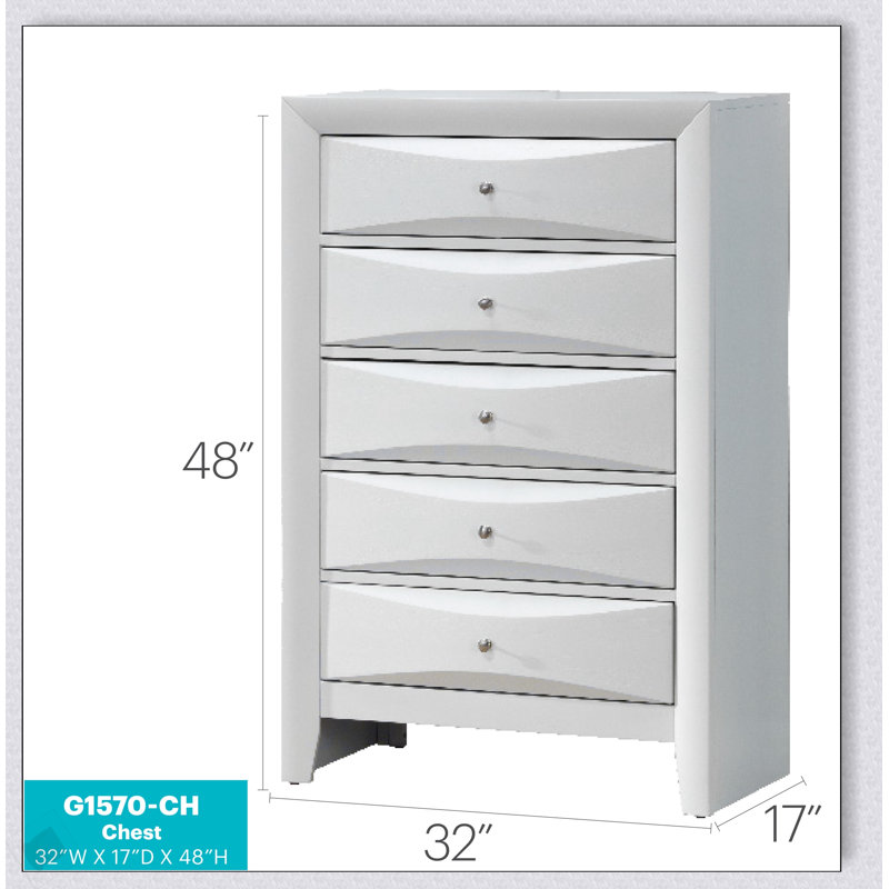 Commode blanche moderne Marilla G1570-CH avec tiroirs durables et design élégant pour un rangement élégant dans la chambre à coucher