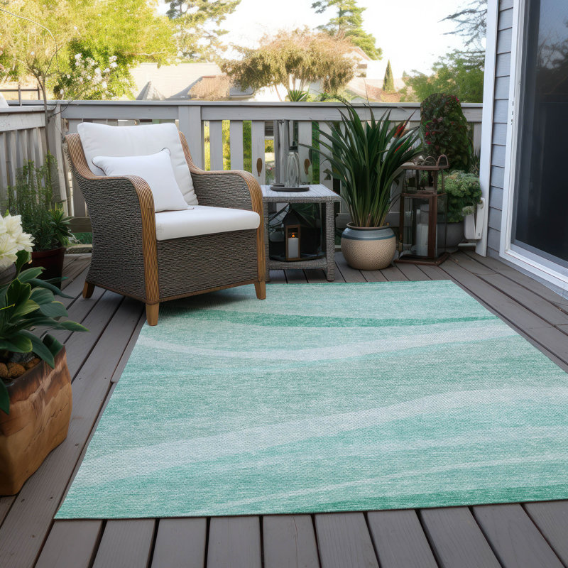 Aqua Synthetic Rectangular Machine Washable Rug 46" x 30"