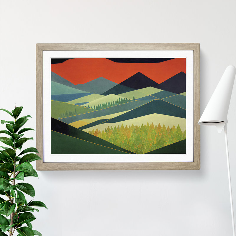 XH1022-6816X Peaceful Abstract Forest 1 Piece Wall Art, 25cm H x 34cm W x 2cm D, Oak Framed