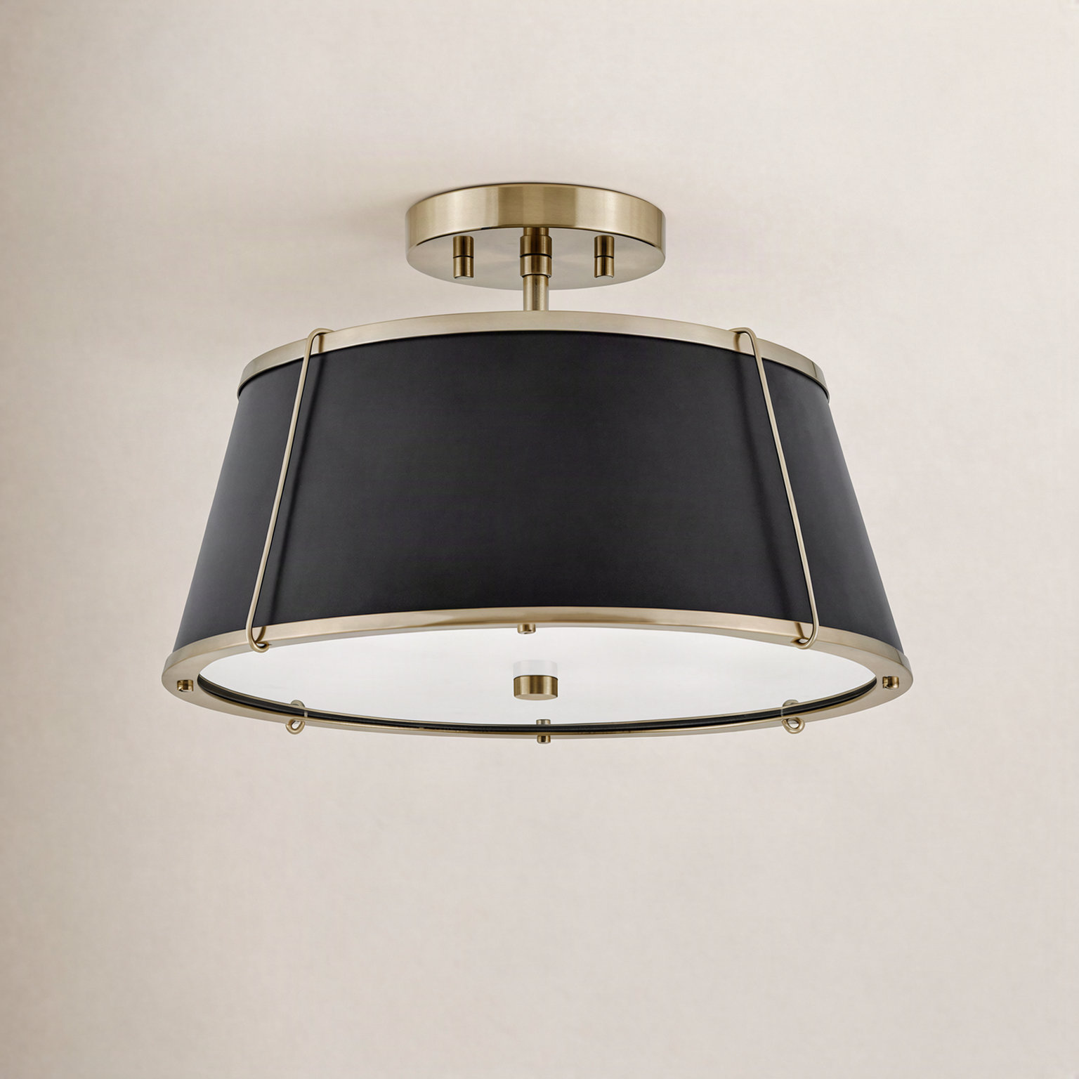 Moxie 2 Light Metal Semi Flush Mount, Warm Brass, Black