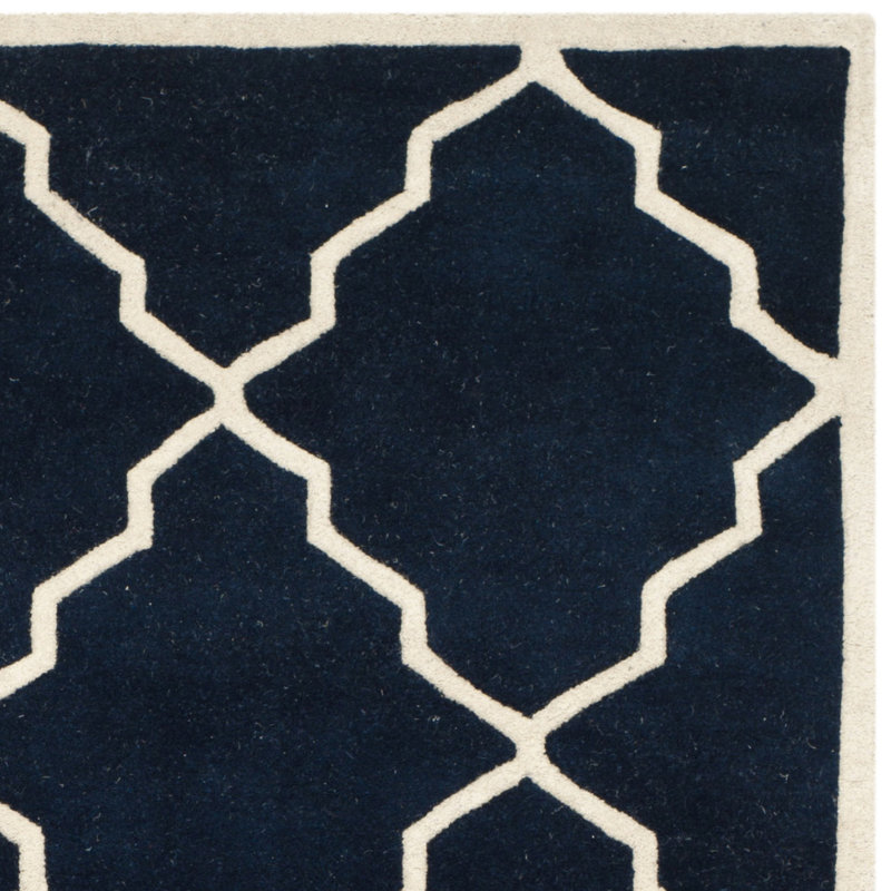 Dark Blue Rectangular Hand-Tufted Wool Area Rug, 8' x 10'
