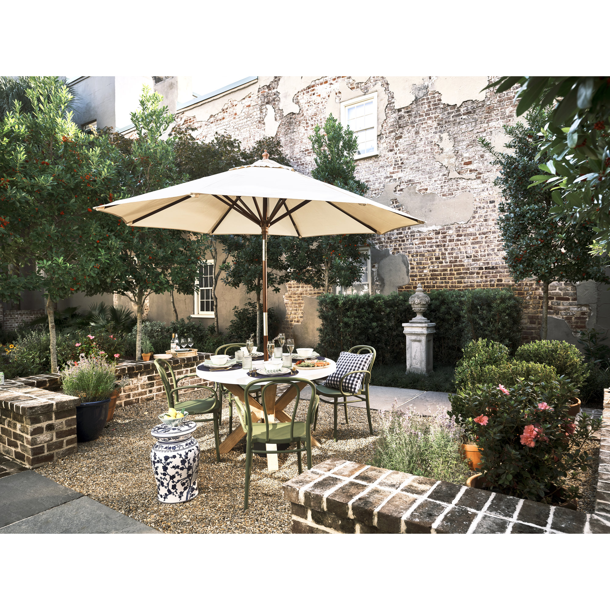 Launceston Market Umbrella, Antique Beige Solefin, Bronze, 96" H x 90" W x 90" D