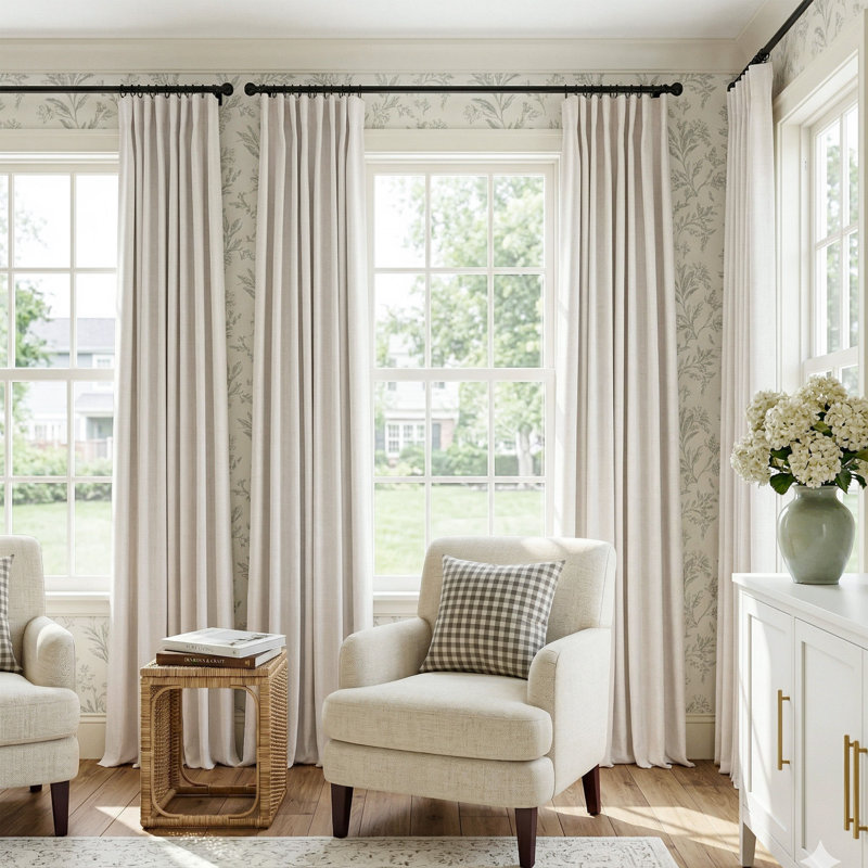 100% Blackout Curtains Linen Textured Solid Thermal Insulated Curtains & Drapes For Living Room Bedroom (50" Wide, Set Of 2)