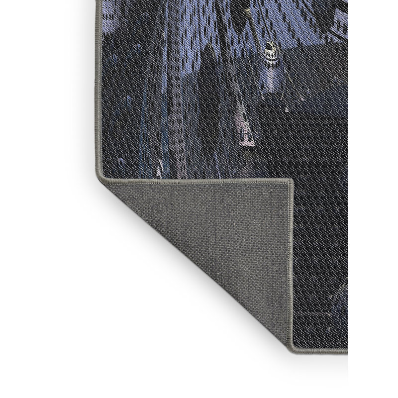 Tapis bleu/gris marine tissé à la machine, Rectangle 8 pi x 10 pi