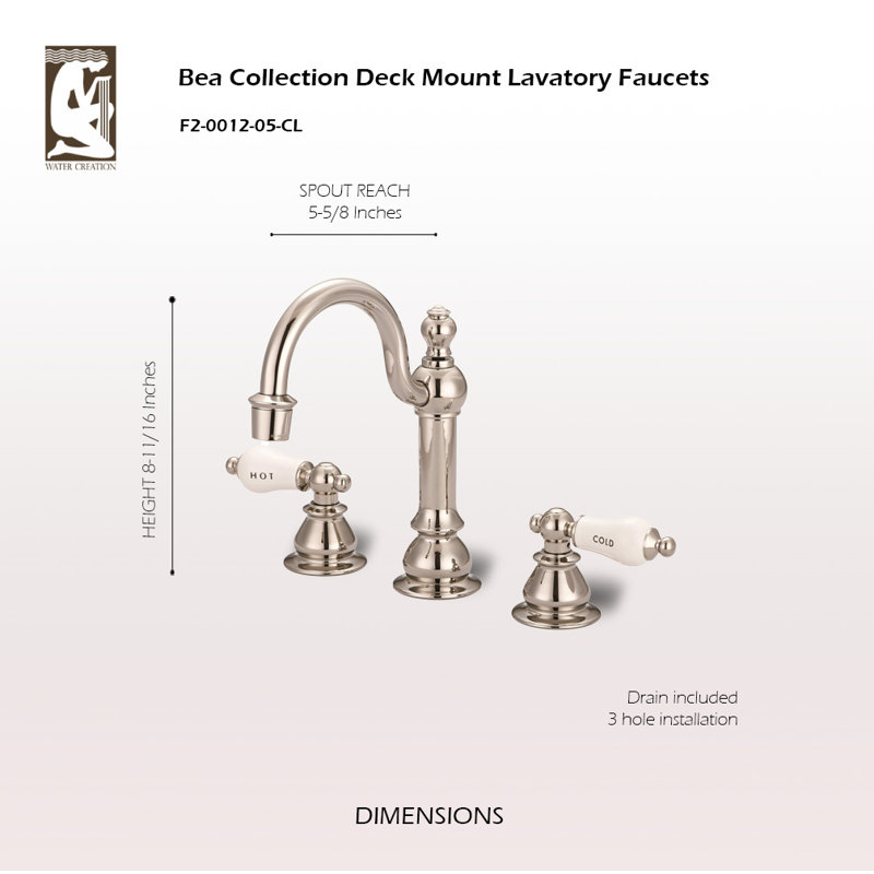 2-handle Bathroom Faucet with Drain Assembly, Brushed Nickel, Porcelain Lever (Labeled)