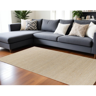 7' X 10' Tan and Ivory Wool Hand Woven Area Rug
