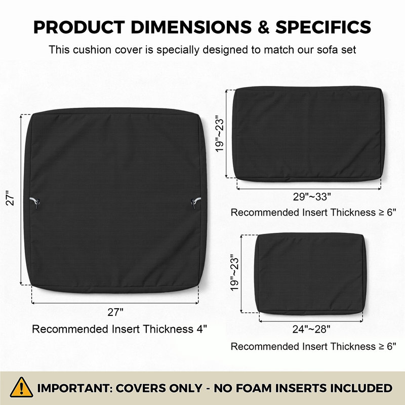 Ensemble de housses de coussin 10 pièces pour housses de patio, Noir, 20