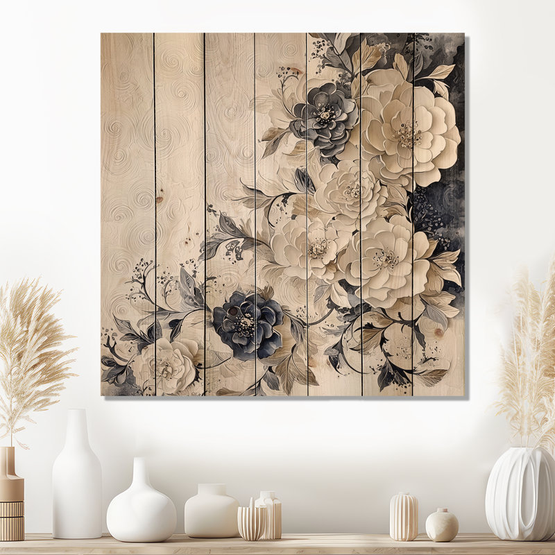 Rétro fleur de mamans III - art mural traditionnel sur bois de pin naturel, H 15 po x l 15 po