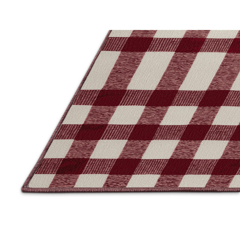 Tapis lavable en ruban à motif guingan, Rond 5 pi