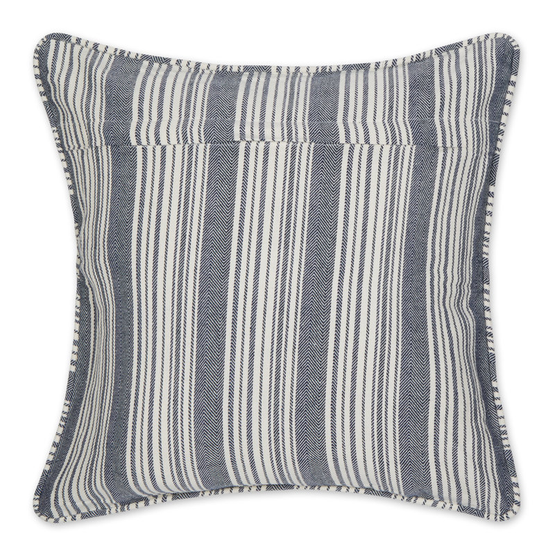 BARN RED HERRINGBONE STRIPE RECYCLED COTTON PILLOW COVER 18X18 SET/2, Navy