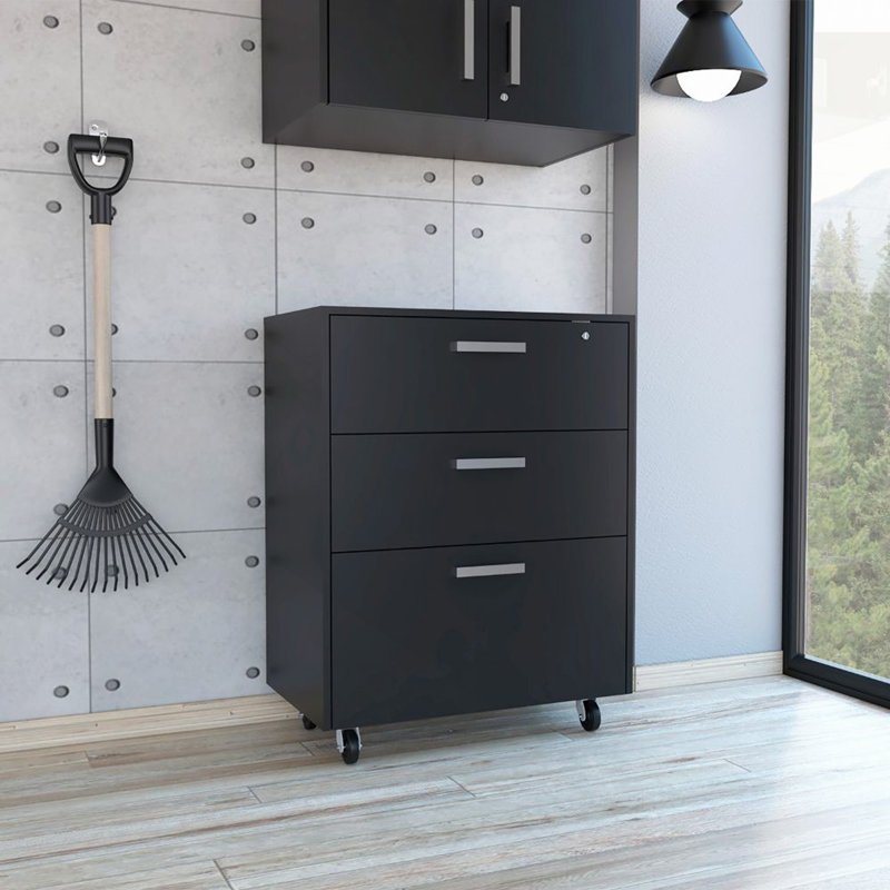 Commode rectangulaire à 3 tiroirs avec roulette en wengé noir