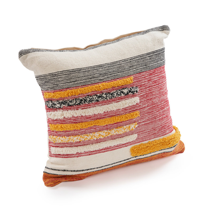 Marrice Handmade Red/Orange Striped 100% Cotton Textured Throw Pillow, Pillow Cover Only - No Insert