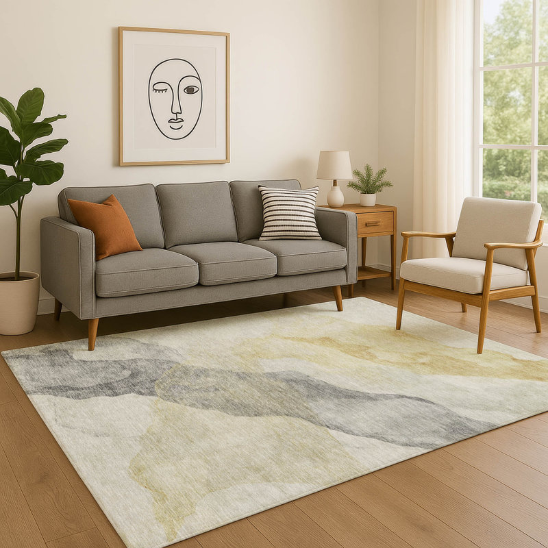 Tapis abstrait lavable à la machine de qualité supérieure Mayfield AMF2109, Beige, 10 pi x 14 pi