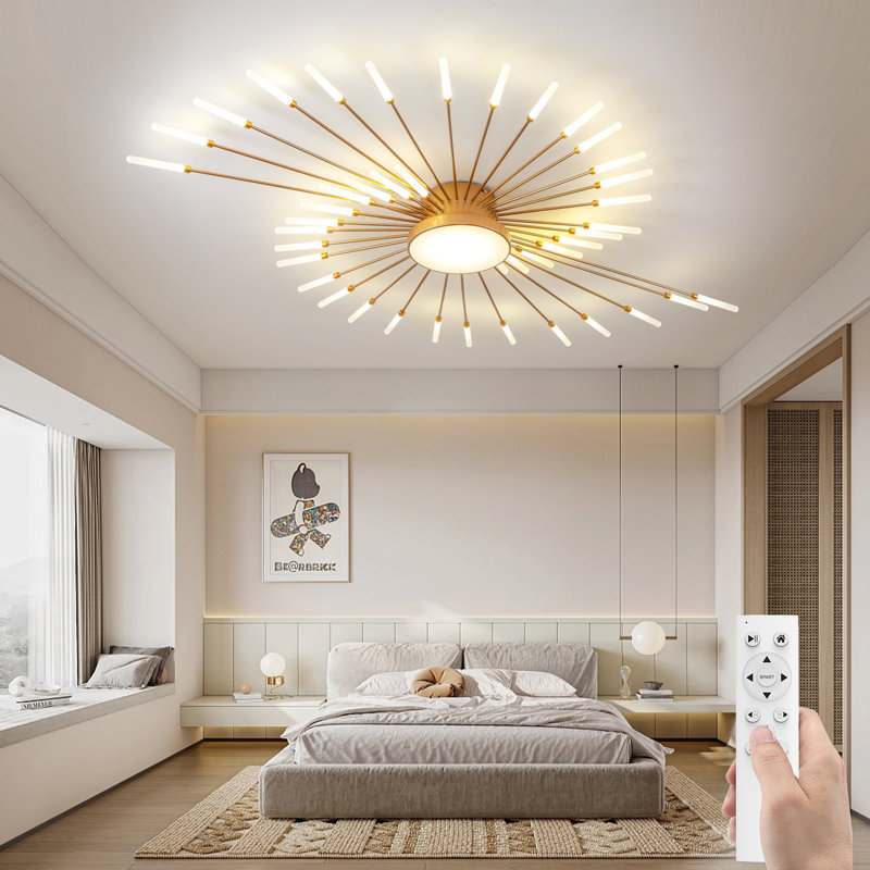 Modern led ceiling light with remote, flush mount ceiling lamp acrylic lampshade, Gold