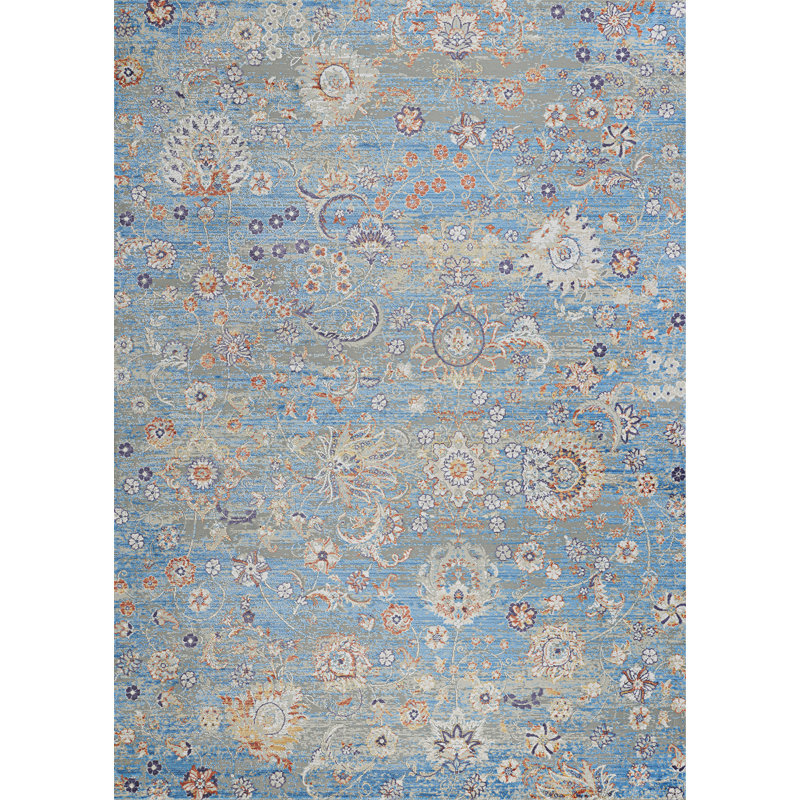 Tapis bleu / gris Dougray, Tapis de couloir 2 pi 7 po x 7 pi 6 po