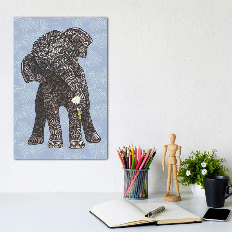 «Baby Elephant - Blue» par Angelika Parker - impression d'art graphique, Toile tendue, Pas de tapis