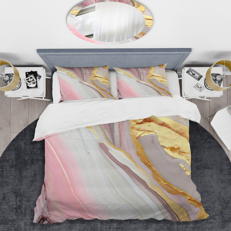 Ensemble de housse de couette en marbre rose et doré Abstract III - Microfibre polyester