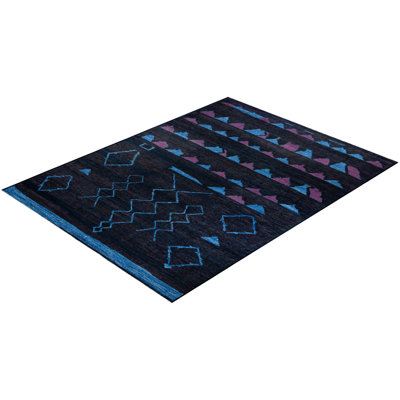 Tapis noir contemporain en laine noué à la main Dail 10 pi 5 po x 13 pi 10 po