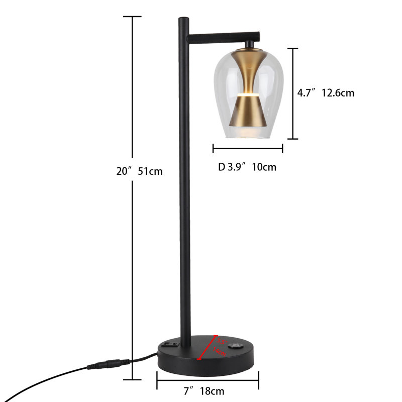 Set Of 2,  H20 Inch Industrial Style Table Lamp With Touch Control, Usb Port, And Dimmable Led
