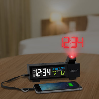 Modern & Contemporary Digital Battery/plugged-in Tabletop Clock with Alarm in Black