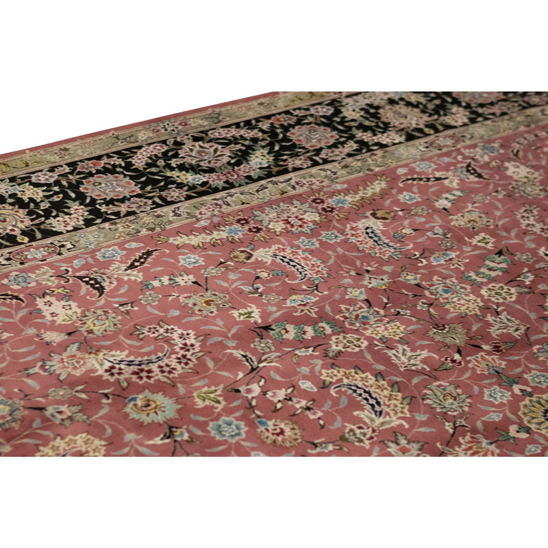 Tapis rose et noir noué à la main de haute qualité