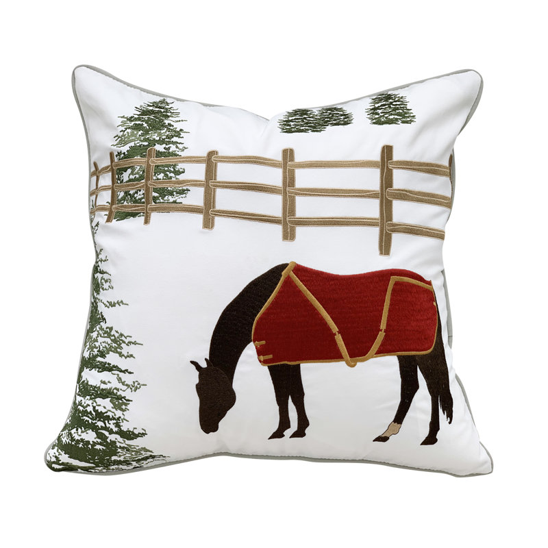 Winter Chill Embroidered Horse Outdoor Throw Pillow