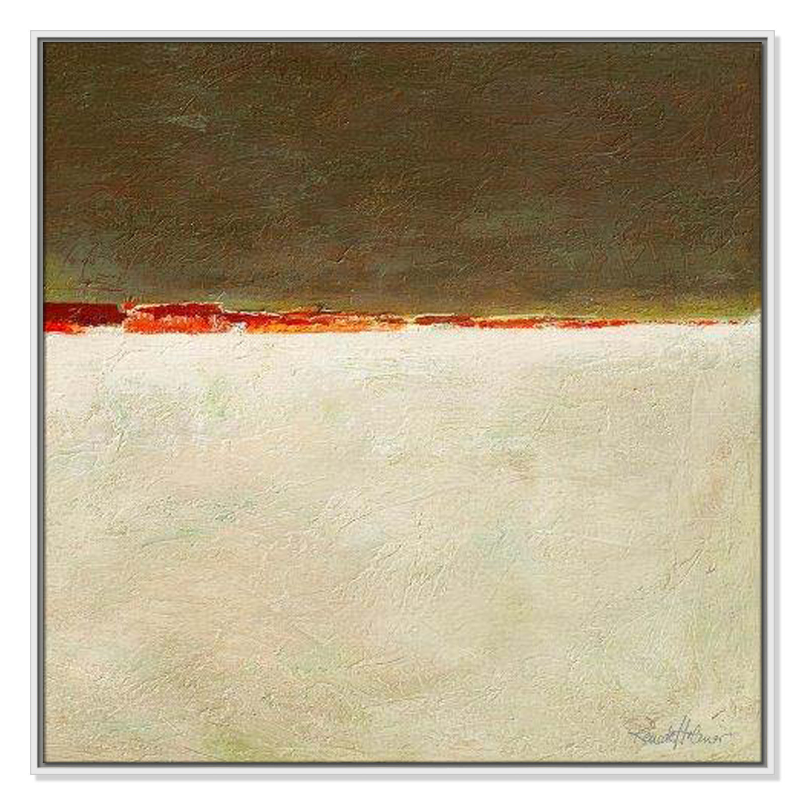 Orange Horizon I by Renate Holzner, 37.5'' H x 37.5'' W x 2'' D, White Framed