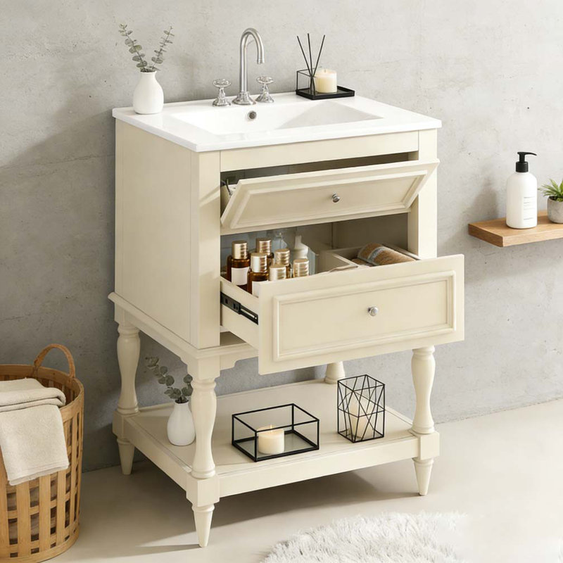 24'' Bathroom Vanity with Ceramic Sink, Beige