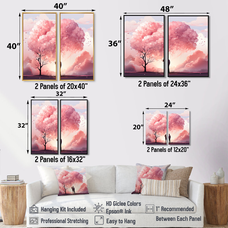 Couple romantique rose, rêve d'amour - Ensemble de 2 décorations murales roses, H 32 po x l 32 po, Blanc