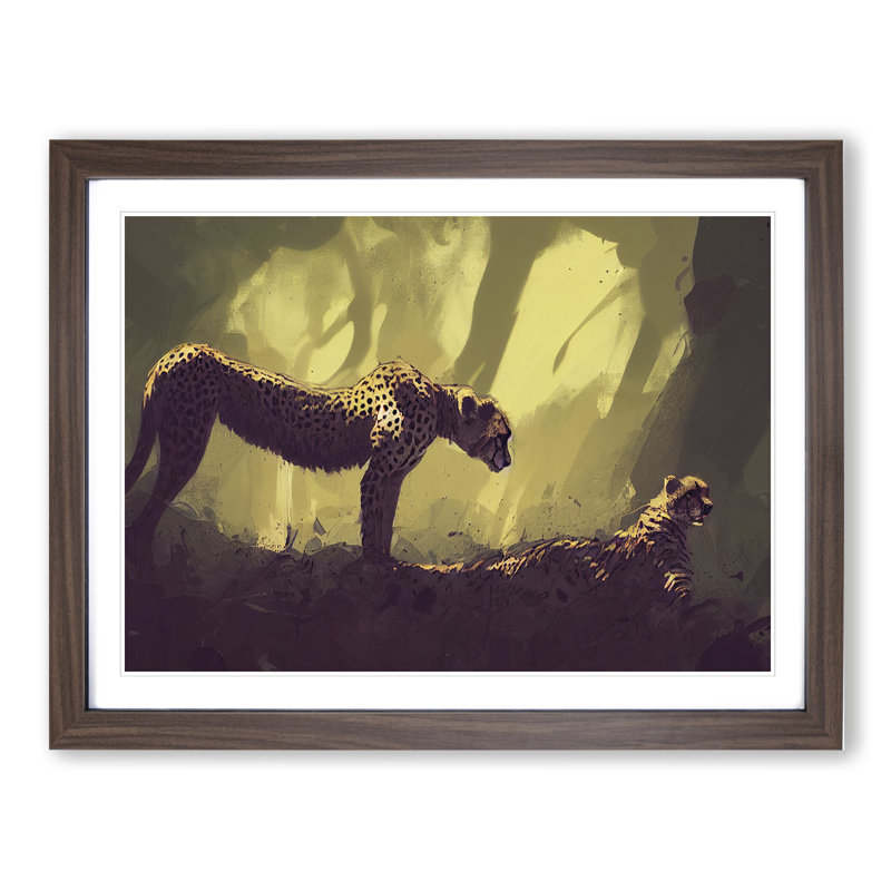 Two Cheetahs - Framed Print, 34cm H x 46cm W x 2cm D, Walnut