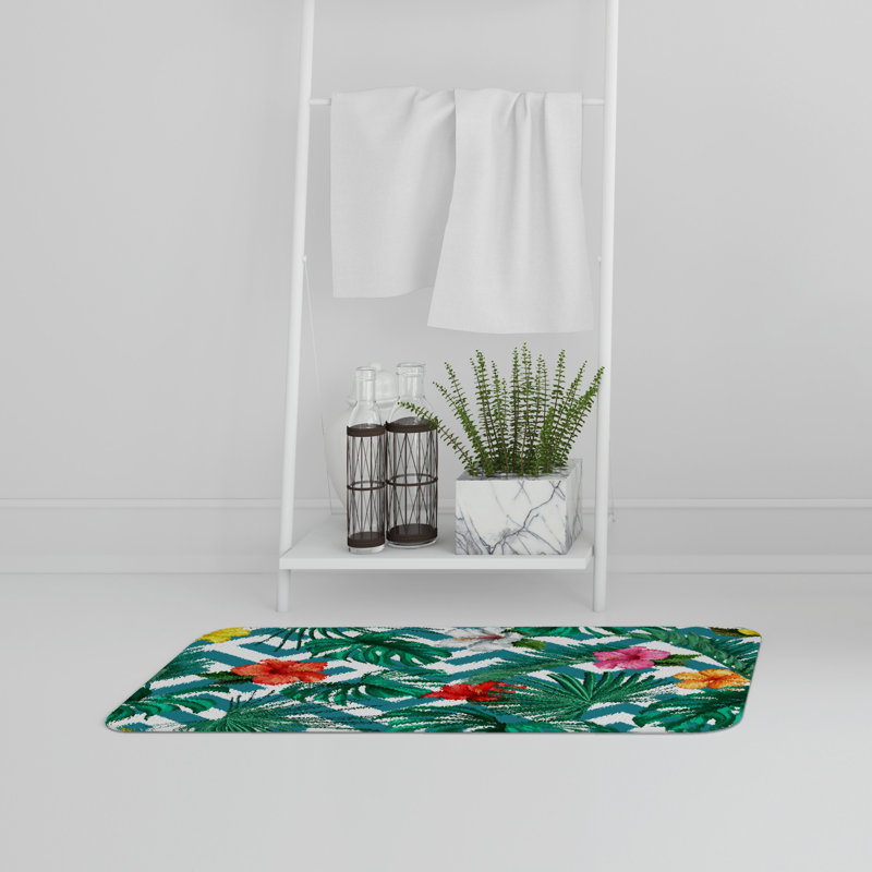 Cordella Non-Slip Bath Rug, Green Floral