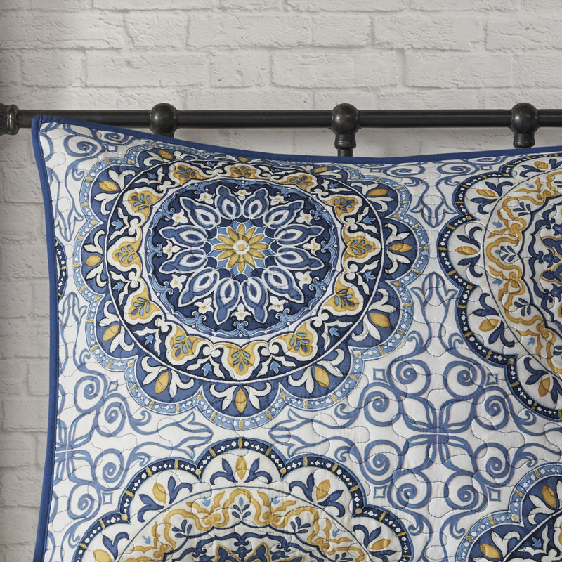 Ensemble de courtepointe en coton 6 pièces, Bleu, Courtepointe double + 5 pièces supplémentaires