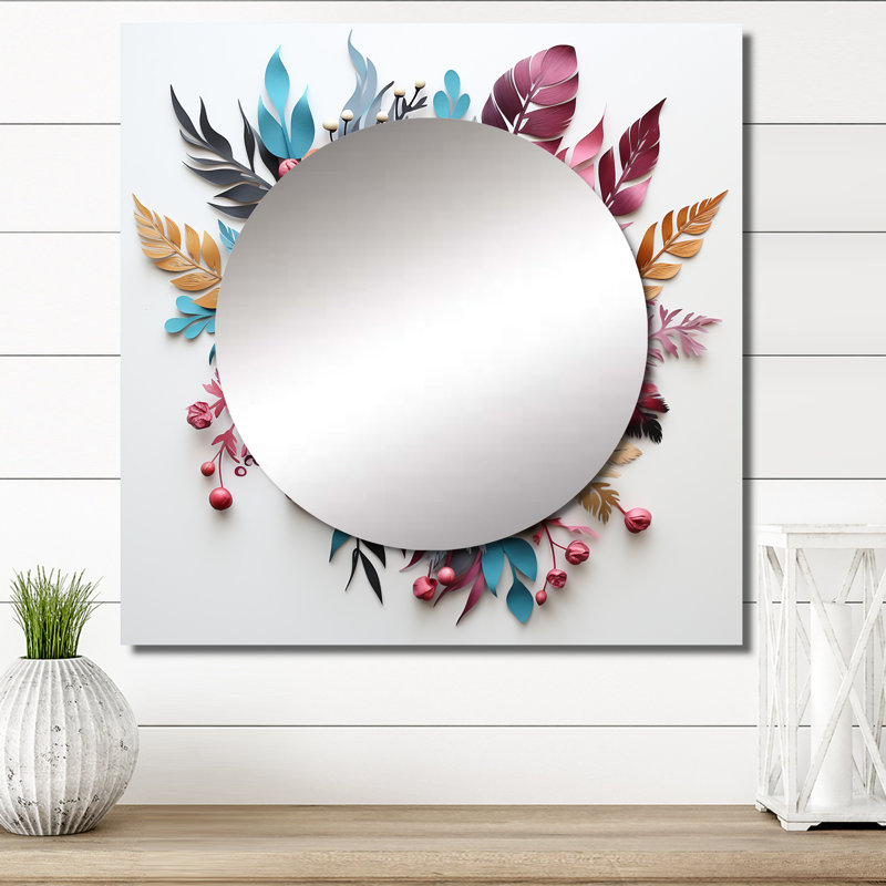 Décoration murale boho fleurs en bleu et rose, 29 po x 29 po