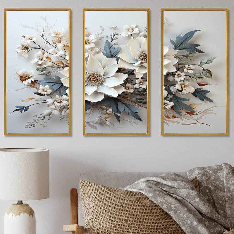 Fleurs saisonnières charme en hiver I - ensemble d'art mural fleurs saisonnières, H 28 po x l 36 po x P 1 po