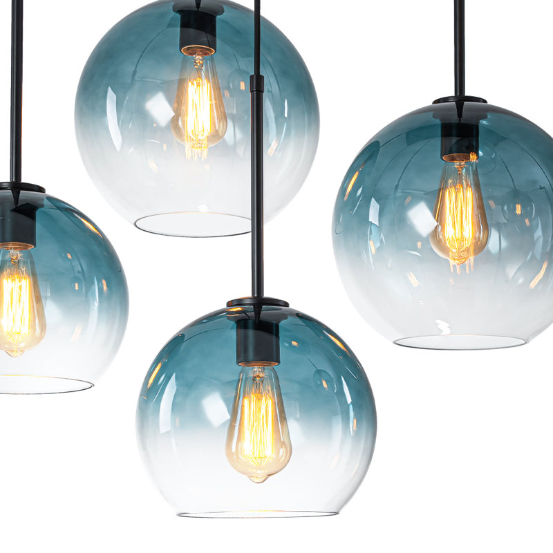 Luminaire suspendu sphère en verre 7 lumières Cveto, Bleu