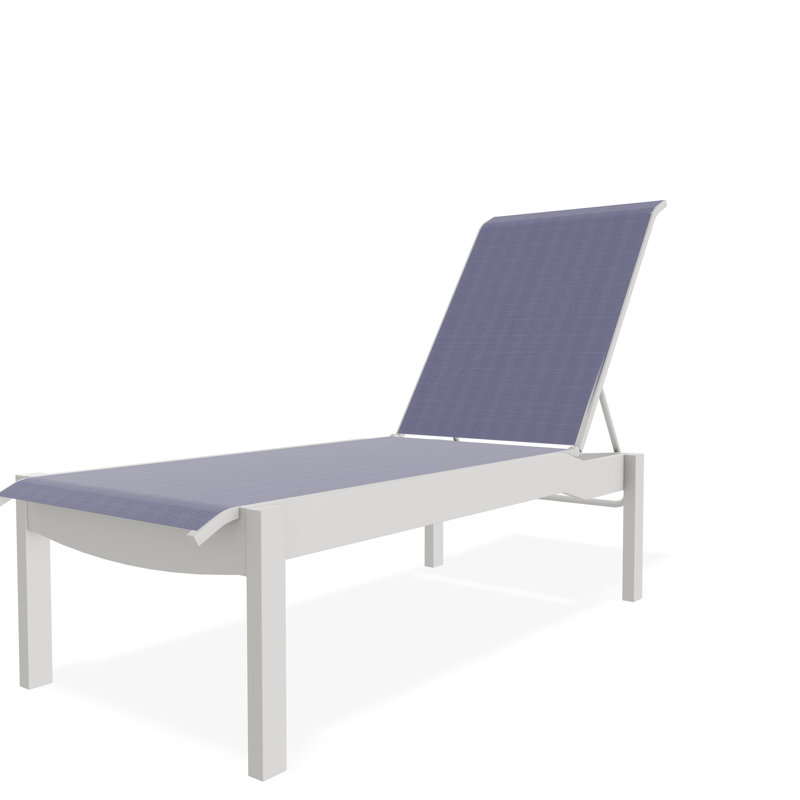 Chaise longue sans accoudoirs empilable en polymère avec accoudoirs Leeward, Denim Augustine, Neige