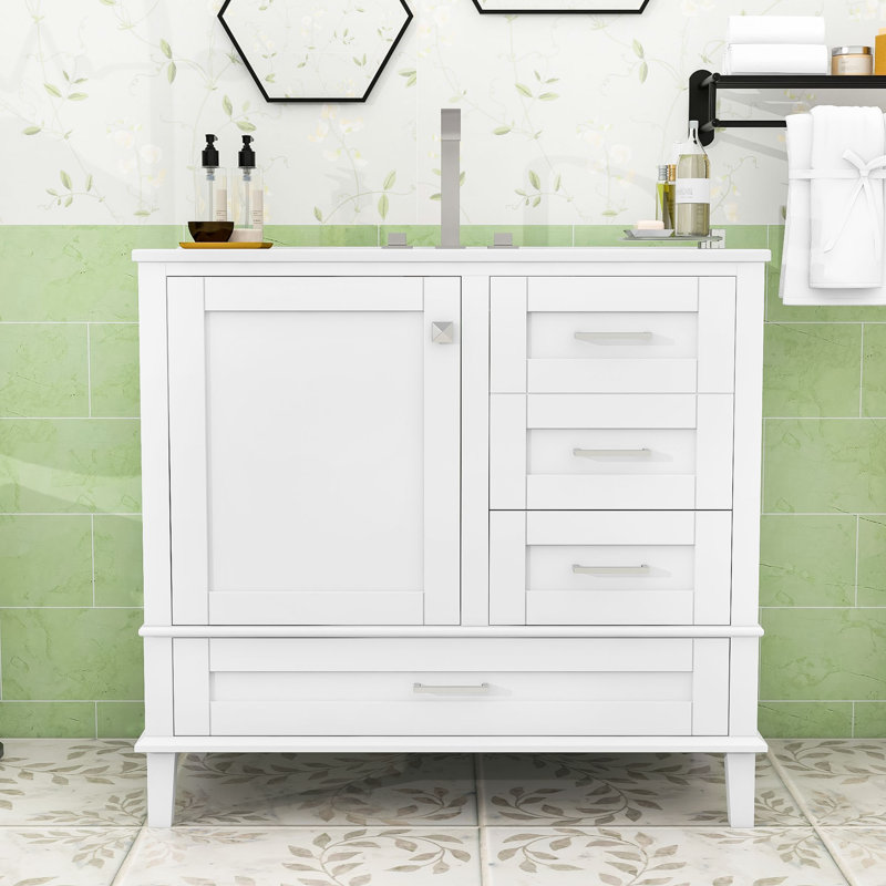Élégant meuble-lavabo de salle de bain - Rangement spacieux, lavabo lisse et portes à fermeture douce, Blanc