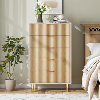 Commode 5 tiroirs pour la chambre à coucher, commode haute 48 po, rangement pour commode moderne en bois