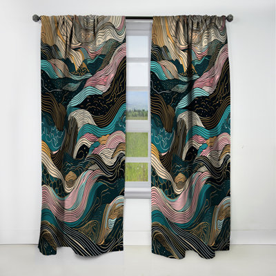 Green Linear Symphony V - Abstract Line Art Curtain - Blackout Abstract Curtain - 1 Panels